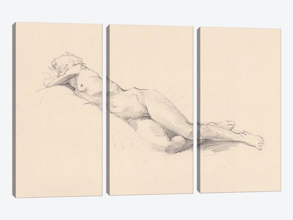 Nude Girl Naked Woman by Samira Yanushkova 3-piece Canvas Art