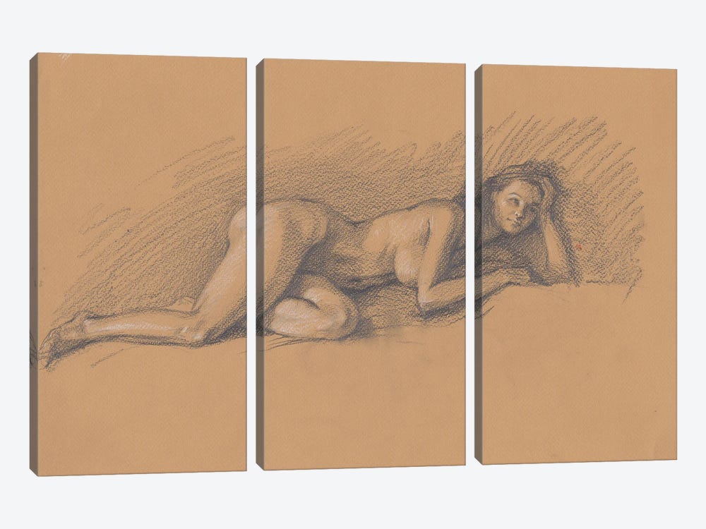Naked Woman Art by Samira Yanushkova 3-piece Canvas Art Print