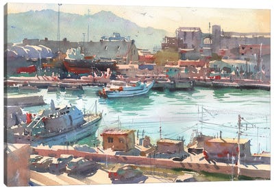 Port In Italy. Seascape Painting Canvas Art Print - La Dolce Vita