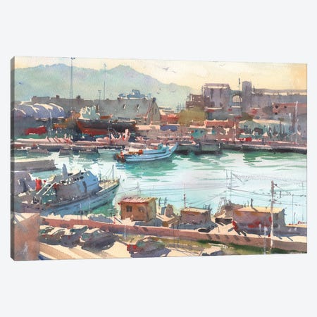 Port In Italy. Seascape Painting Canvas Print #SYH468} by Samira Yanushkova Canvas Art