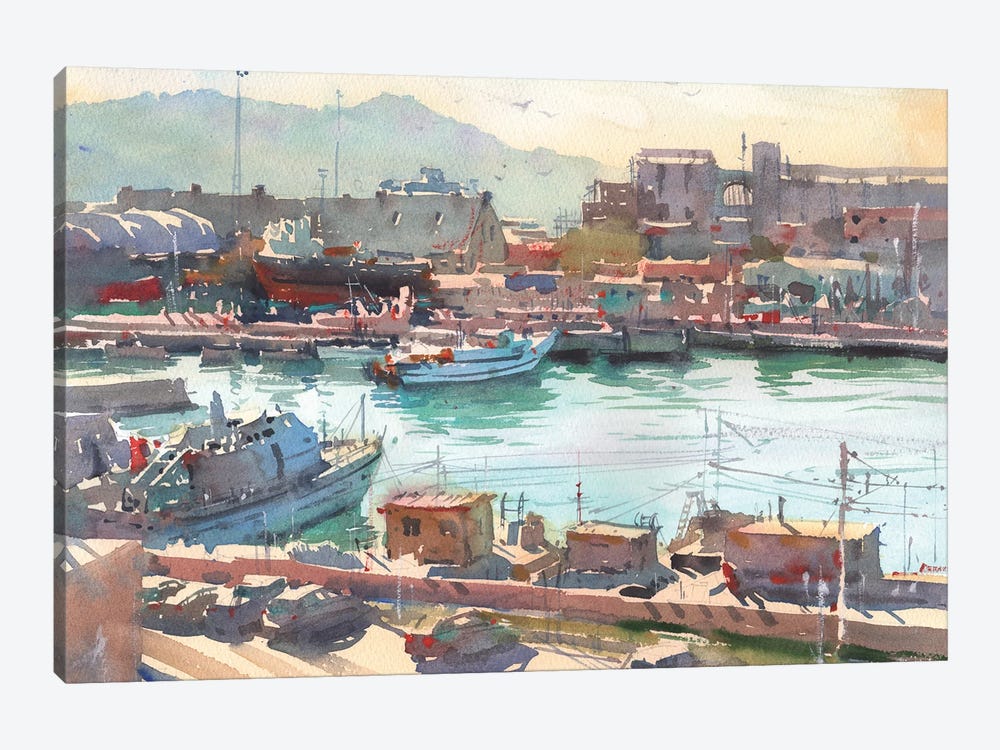 Port In Italy. Seascape Painting by Samira Yanushkova 1-piece Canvas Art Print
