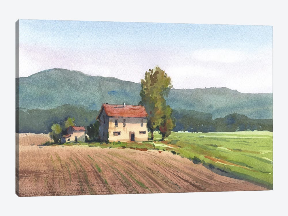 Landscape Painting Watercolor Italy by Samira Yanushkova 1-piece Canvas Art