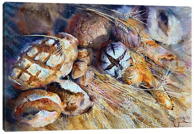 Bread Canvas Art Print - Intricate Watercolors