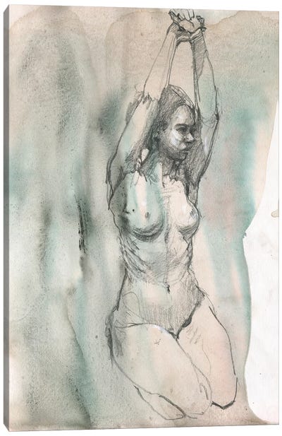 Raised Arms Nude Sketch Canvas Art Print - Subdued Nudes