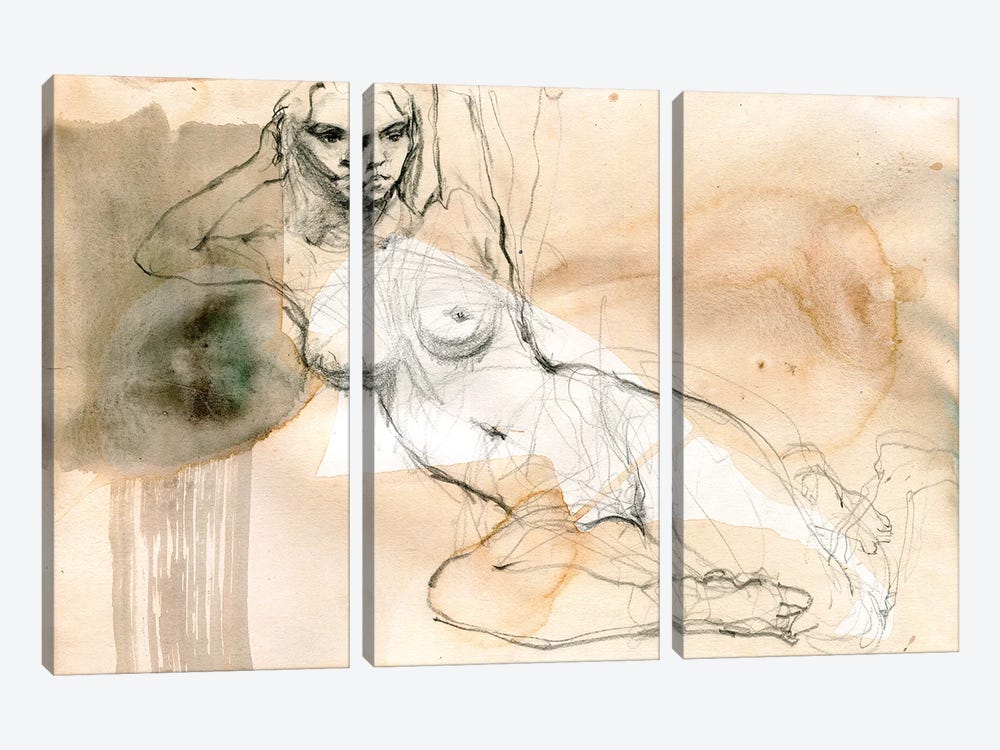 Abstracted Nude In Rest by Samira Yanushkova 3-piece Canvas Wall Art