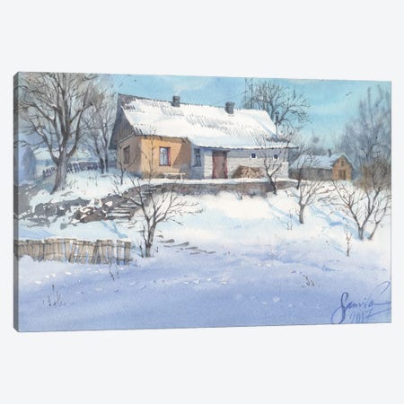 Winter Landscape Watercolor Painting Canvas Print #SYH50} by Samira Yanushkova Art Print