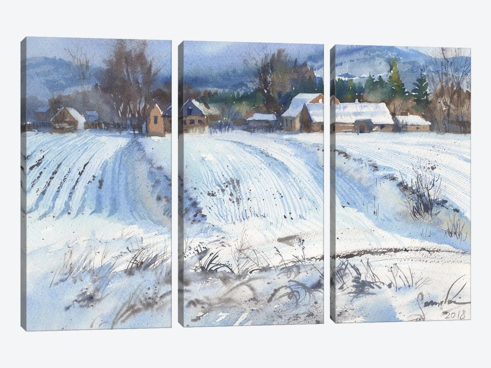 Winter Landscape Snow Scene by Samira Yanushkova 3-piece Canvas Art