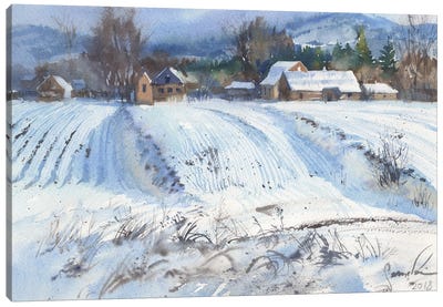 Winter Landscape Snow Scene Canvas Art Print - Samira Yanushkova