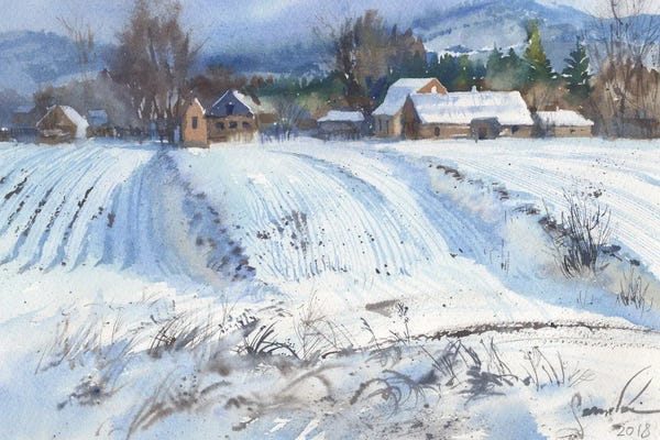 Samira Yanushkova: Winter Landscape Snow Scene by Samira Yanushkova