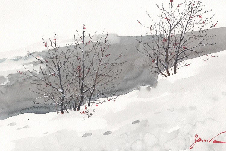 Winter Landscape Painting Watercolor