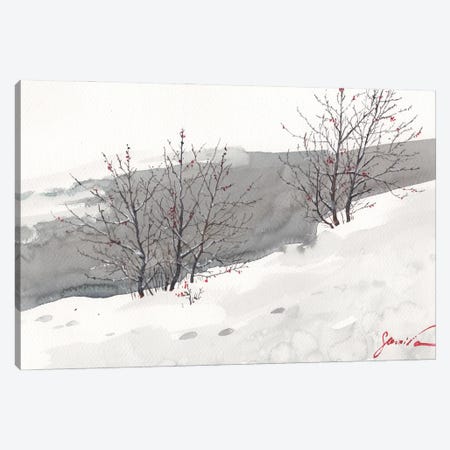 Winter Landscape Painting Watercolor Canvas Print #SYH53} by Samira Yanushkova Canvas Art Print