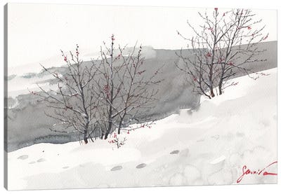 Winter Landscape Painting Watercolor Canvas Art Print - Samira Yanushkova