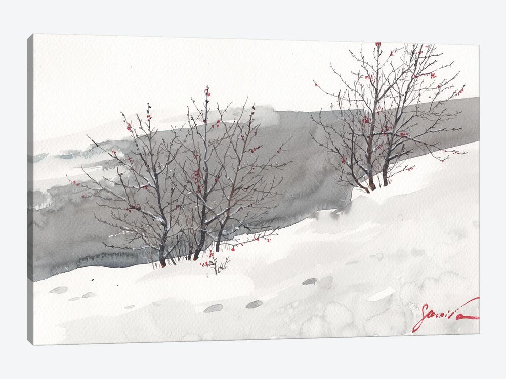 Winter Landscape Painting Watercolor by Samira Yanushkova 1-piece Canvas Art