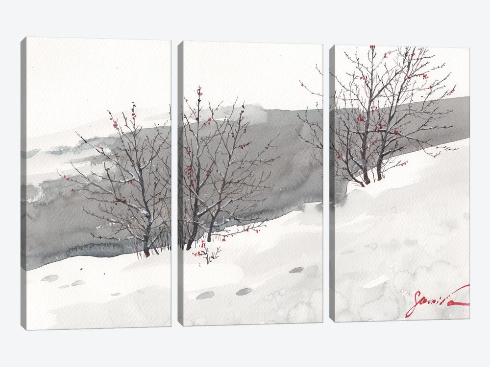 Winter Landscape Painting Watercolor by Samira Yanushkova 3-piece Canvas Artwork
