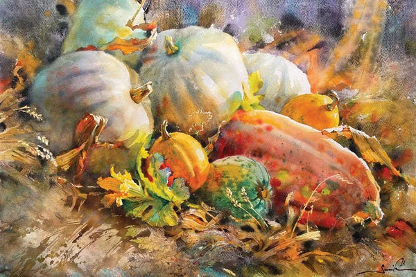 Intricate Watercolors: Still Life Pumpkin by Samira Yanushkova