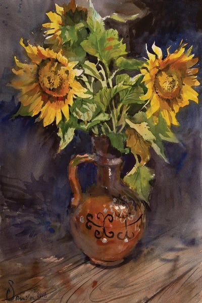 Middle Eastern Artists: Sunny Day Sunflowers Art by Samira Yanushkova
