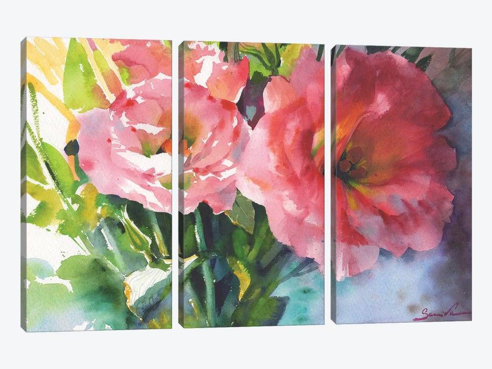 Beautiful Watercolor Flowers by Samira Yanushkova 3-piece Canvas Print