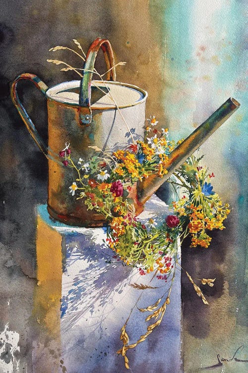 Still Life With Watering Can And Flowers