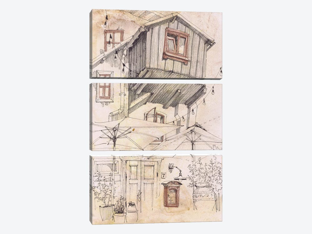 Serene Vintage Village Translated by Samira Yanushkova 3-piece Canvas Art Print