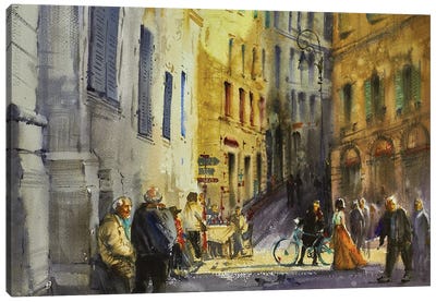 Street In Italy Urban Landscape Canvas Art Print - Intricate Watercolors