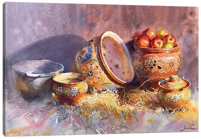 Sunny Still Life With Straw Canvas Art Print - Intricate Watercolors