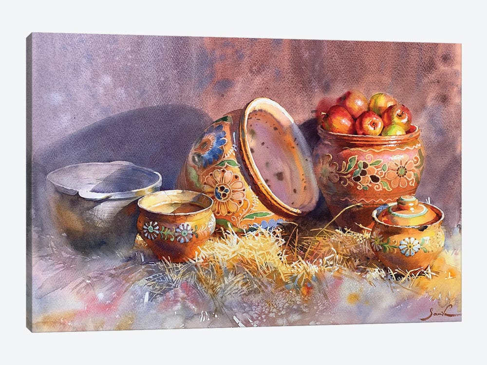 Sunny Still Life With Straw by Samira Yanushkova 1-piece Canvas Artwork