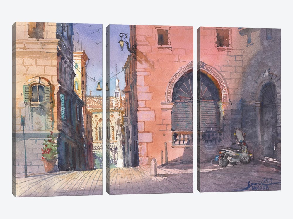 European Cityscape Square In Italy by Samira Yanushkova 3-piece Canvas Artwork