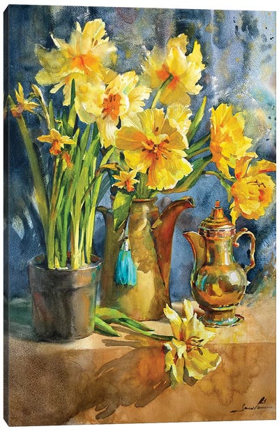 Sunny Flower Still Life Canvas Art Print - Daffodil Art