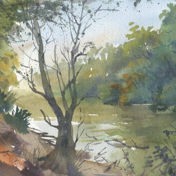 Serene Watercolors: Tranquil River Reflections by Samira Yanushkova