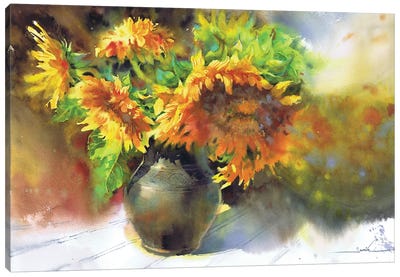 Sunflowers In A Jug Canvas Art Print - Sunflower Art