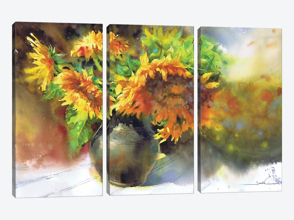 Sunflowers In A Jug by Samira Yanushkova 3-piece Canvas Print