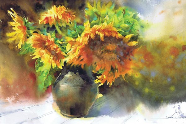 Fine Art Print: Sunflowers In A Jug by Samira Yanushkova