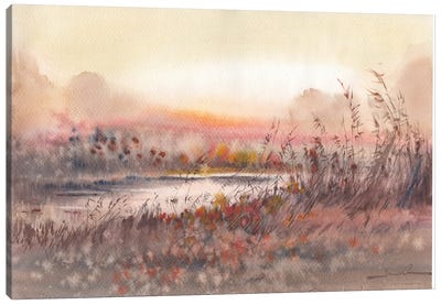 Sunrise Landscape Watercolor Painting Canvas Art Print - Subtle Landscapes