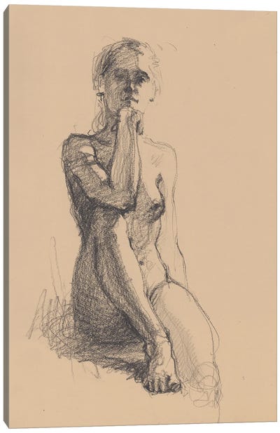 Nude Girl Classic Sketch Canvas Art Print - Tan Art