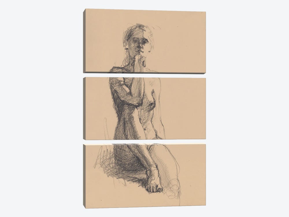 Nude Girl Classic Sketch by Samira Yanushkova 3-piece Canvas Wall Art