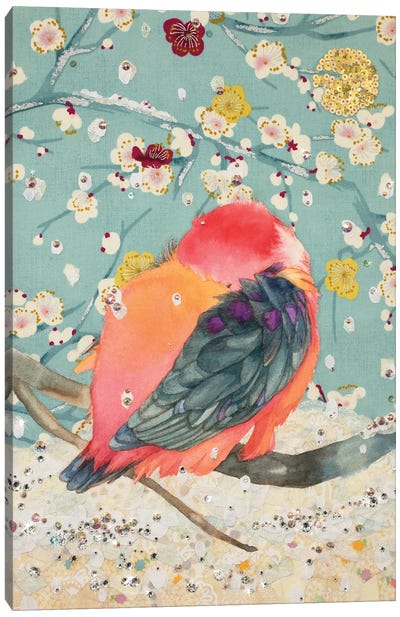 Snow Bird Canvas Art Print - Cherry Blossom Art