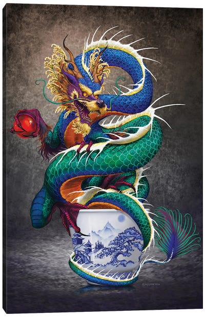 Sake Dragon Canvas Art Print - Friendly Mythical Creatures