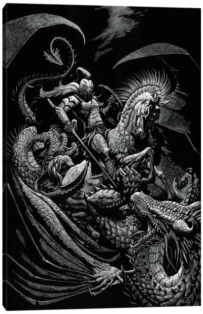 St George And The Dragon Canvas Art Print - Goth Art