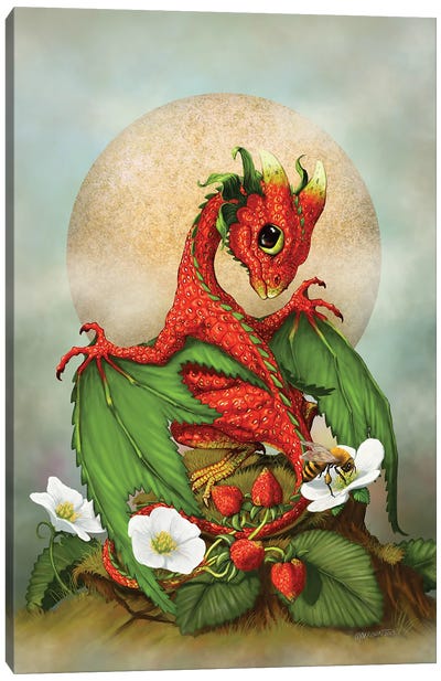 Strawberry Dragon Canvas Art Print - Friendly Mythical Creatures