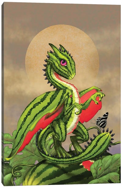 Watermelon Dragon Canvas Art Print - Friendly Mythical Creatures