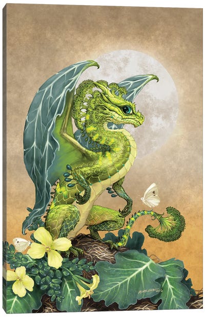 Broccoli Dragon Canvas Art Print - Friendly Mythical Creatures