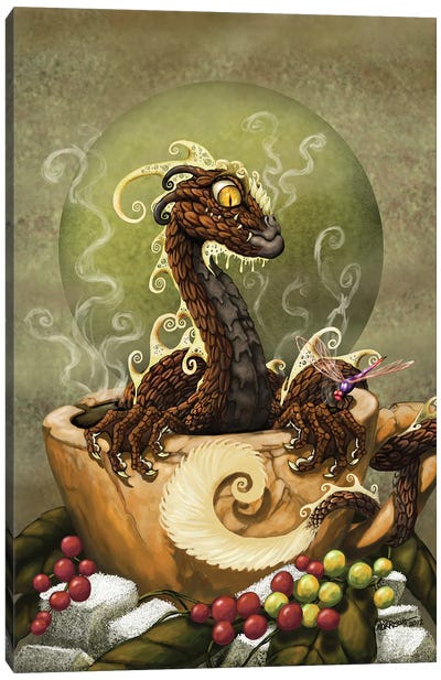Coffee Dragon Canvas Art Print - Friendly Mythical Creatures