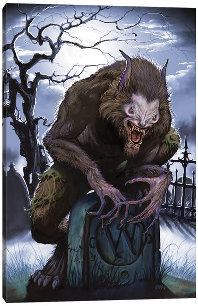 Graveyard Werewolf Canvas Art Print - Stanley Morrison
