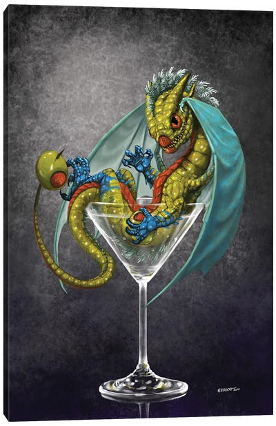 Martini Dragon Canvas Art Print - Friendly Mythical Creatures