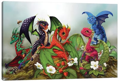 Mixed Berries Dragons Canvas Art Print - Friendly Mythical Creatures