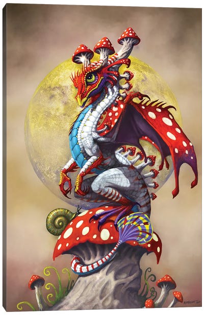 Mushroom Dragon Canvas Art Print - Friendly Mythical Creatures