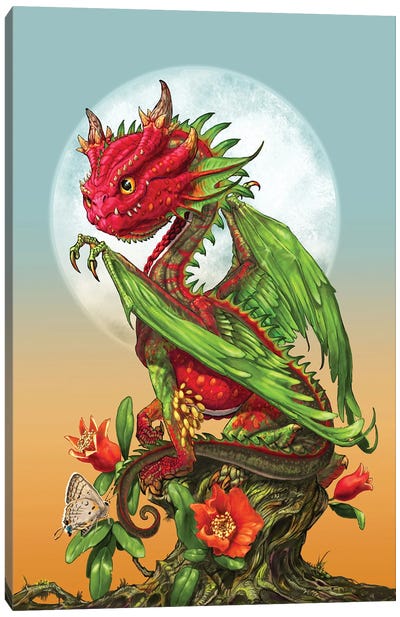 Pomegranate Dragon Canvas Art Print - Friendly Mythical Creatures