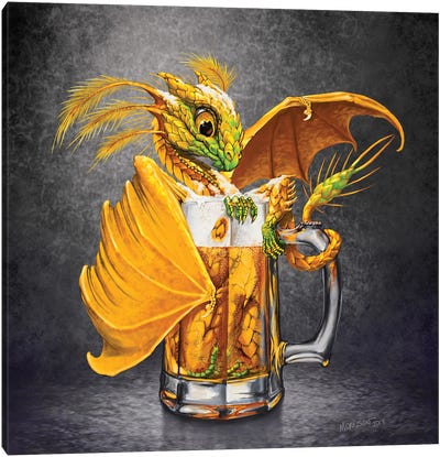 Beer Dragon Canvas Art Print - Friendly Mythical Creatures