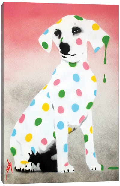 Damien's Dotty Spotty Dawg - Pink Canvas Art Print - Polka Dot Patterns
