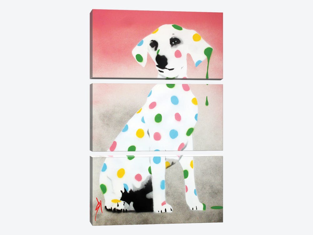 Damien's Dotty Spotty Dawg - Pink by Juan Sly 3-piece Canvas Art Print